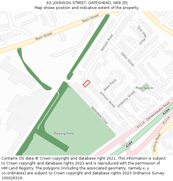 63, JOHNSON STREET, GATESHEAD, NE8 2PJ: Location map and indicative extent of plot