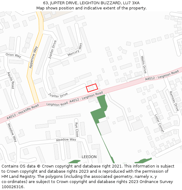 63, JUPITER DRIVE, LEIGHTON BUZZARD, LU7 3XA: Location map and indicative extent of plot