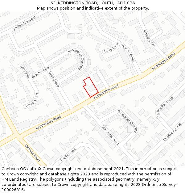63, KEDDINGTON ROAD, LOUTH, LN11 0BA: Location map and indicative extent of plot