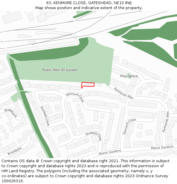 63, KENMORE CLOSE, GATESHEAD, NE10 8WJ: Location map and indicative extent of plot