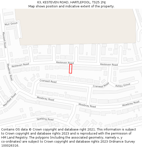 63, KESTEVEN ROAD, HARTLEPOOL, TS25 2NJ: Location map and indicative extent of plot