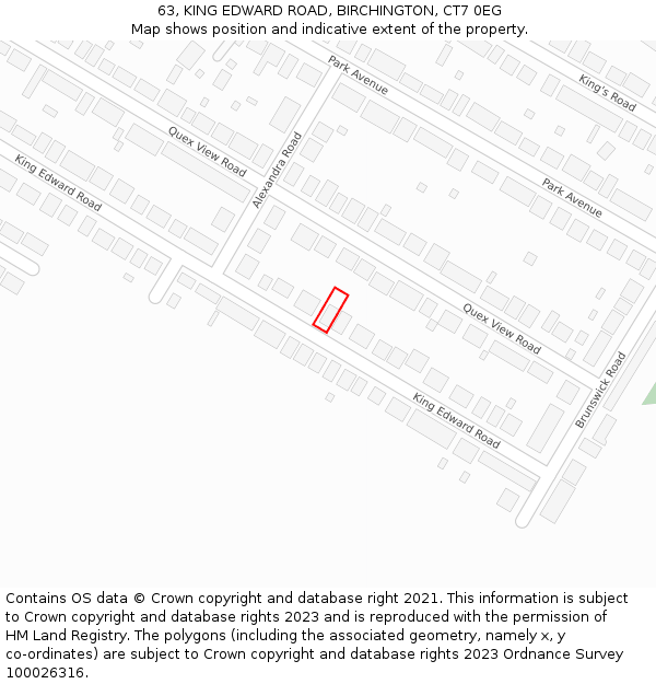 63, KING EDWARD ROAD, BIRCHINGTON, CT7 0EG: Location map and indicative extent of plot