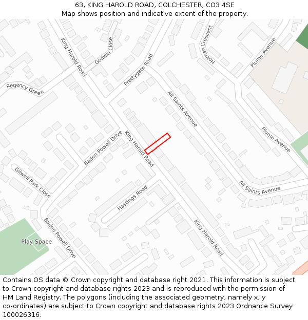 63, KING HAROLD ROAD, COLCHESTER, CO3 4SE: Location map and indicative extent of plot