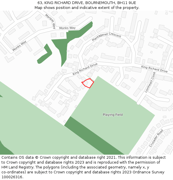 63, KING RICHARD DRIVE, BOURNEMOUTH, BH11 9UE: Location map and indicative extent of plot