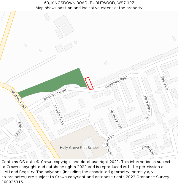 63, KINGSDOWN ROAD, BURNTWOOD, WS7 1PZ: Location map and indicative extent of plot
