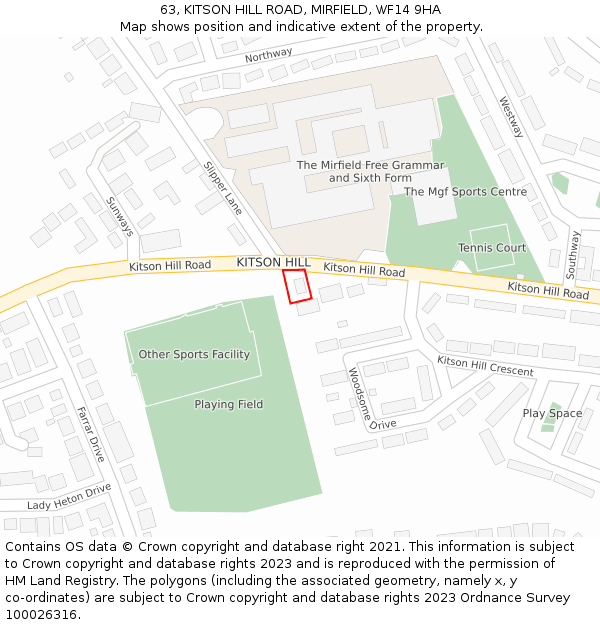 63, KITSON HILL ROAD, MIRFIELD, WF14 9HA: Location map and indicative extent of plot