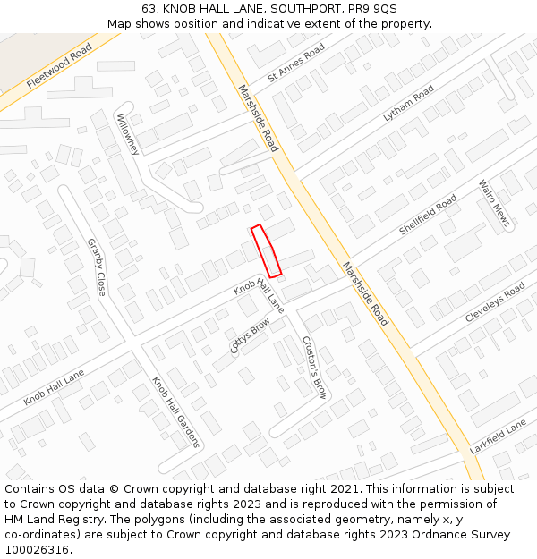 63, KNOB HALL LANE, SOUTHPORT, PR9 9QS: Location map and indicative extent of plot