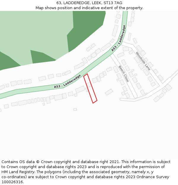 63, LADDEREDGE, LEEK, ST13 7AG: Location map and indicative extent of plot