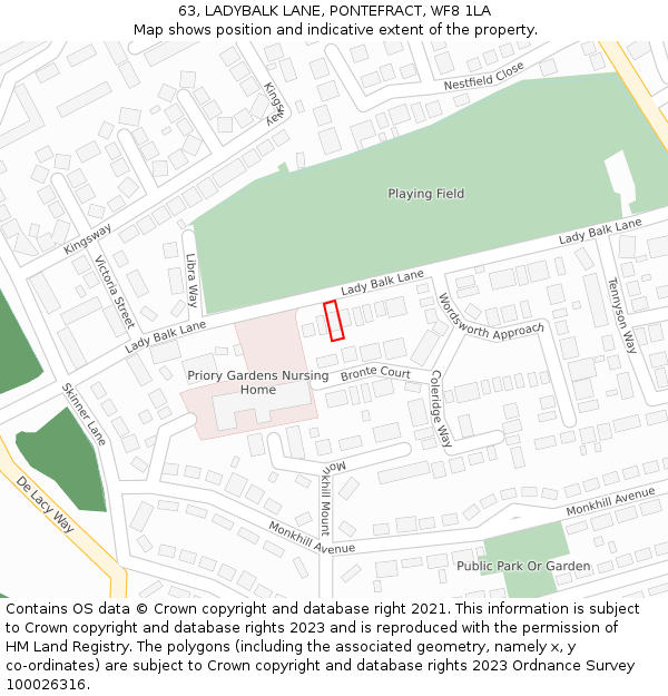 63, LADYBALK LANE, PONTEFRACT, WF8 1LA: Location map and indicative extent of plot