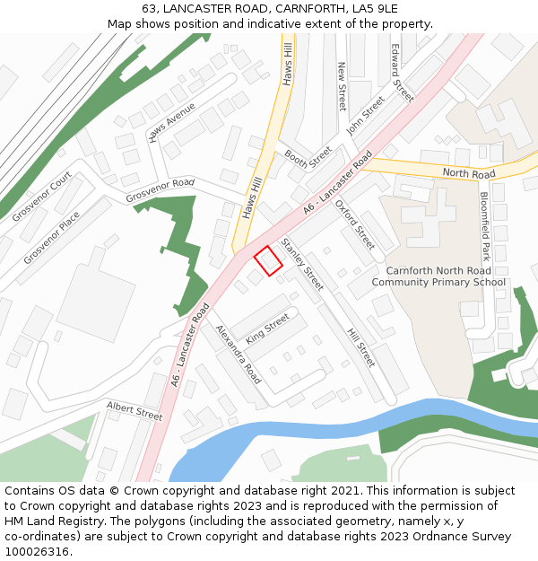 63, LANCASTER ROAD, CARNFORTH, LA5 9LE: Location map and indicative extent of plot