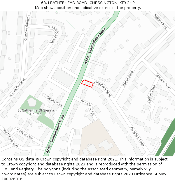 63, LEATHERHEAD ROAD, CHESSINGTON, KT9 2HP: Location map and indicative extent of plot