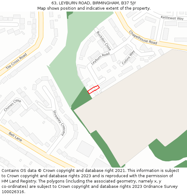 63, LEYBURN ROAD, BIRMINGHAM, B37 5JY: Location map and indicative extent of plot