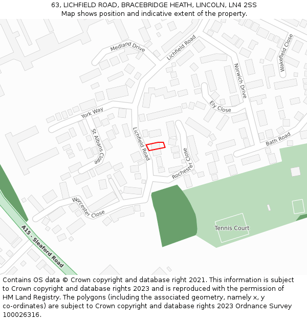 63, LICHFIELD ROAD, BRACEBRIDGE HEATH, LINCOLN, LN4 2SS: Location map and indicative extent of plot