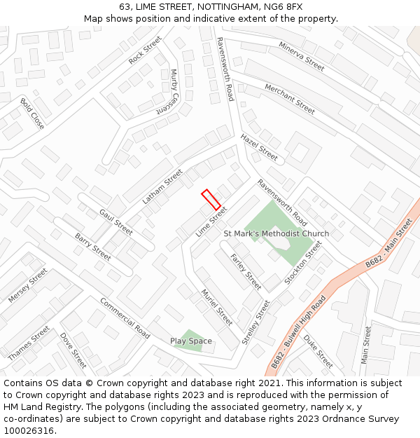 63, LIME STREET, NOTTINGHAM, NG6 8FX: Location map and indicative extent of plot