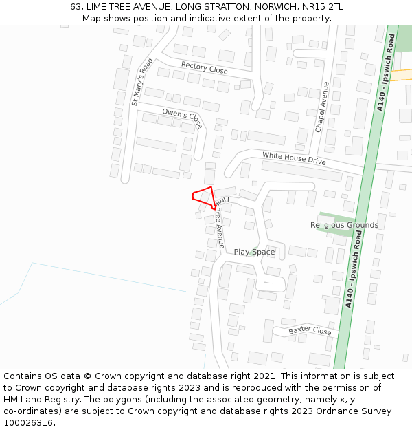 63, LIME TREE AVENUE, LONG STRATTON, NORWICH, NR15 2TL: Location map and indicative extent of plot