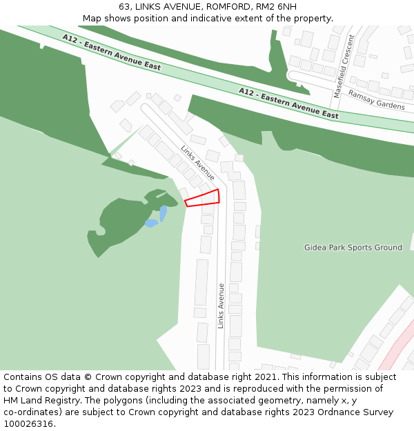 63, LINKS AVENUE, ROMFORD, RM2 6NH: Location map and indicative extent of plot