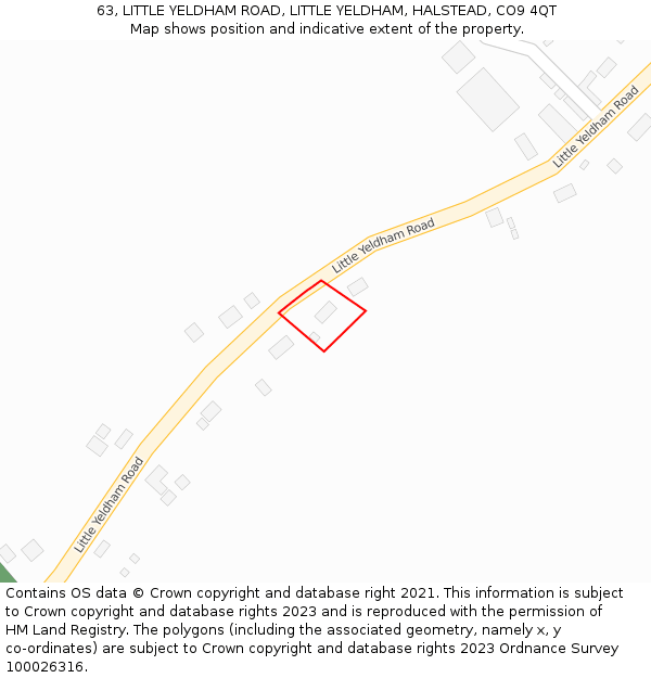 63, LITTLE YELDHAM ROAD, LITTLE YELDHAM, HALSTEAD, CO9 4QT: Location map and indicative extent of plot