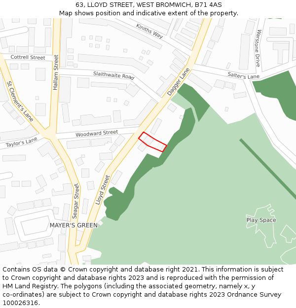 63, LLOYD STREET, WEST BROMWICH, B71 4AS: Location map and indicative extent of plot