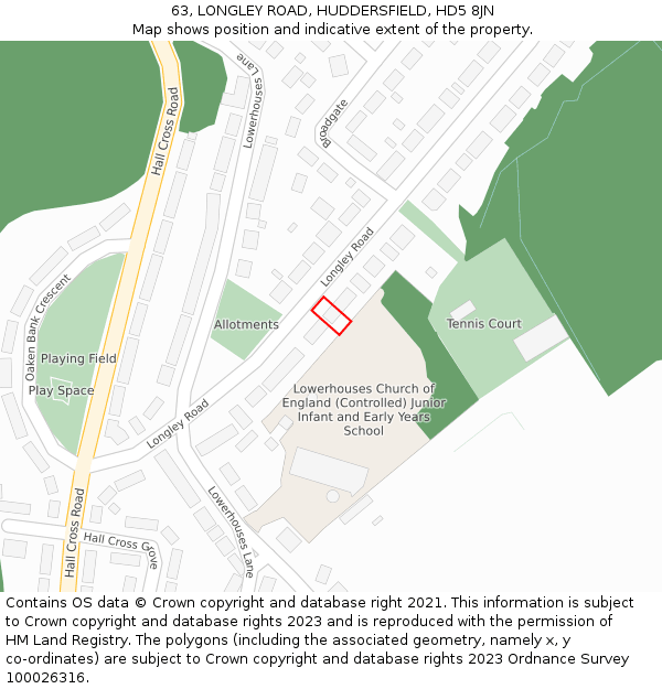 63, LONGLEY ROAD, HUDDERSFIELD, HD5 8JN: Location map and indicative extent of plot