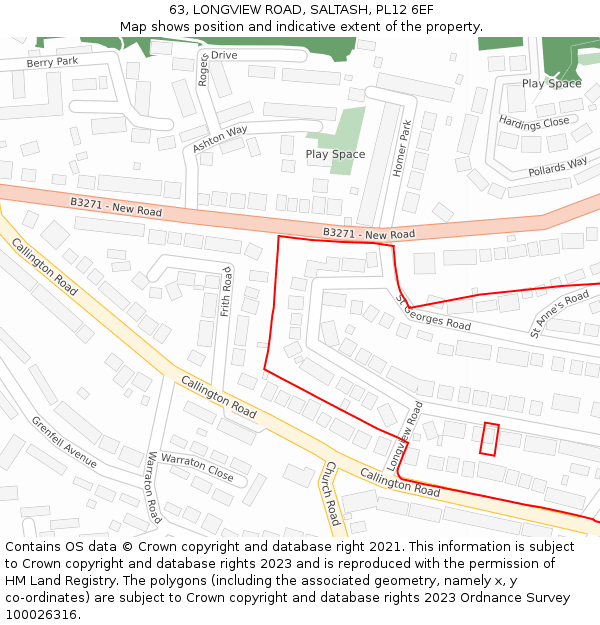 63, LONGVIEW ROAD, SALTASH, PL12 6EF: Location map and indicative extent of plot