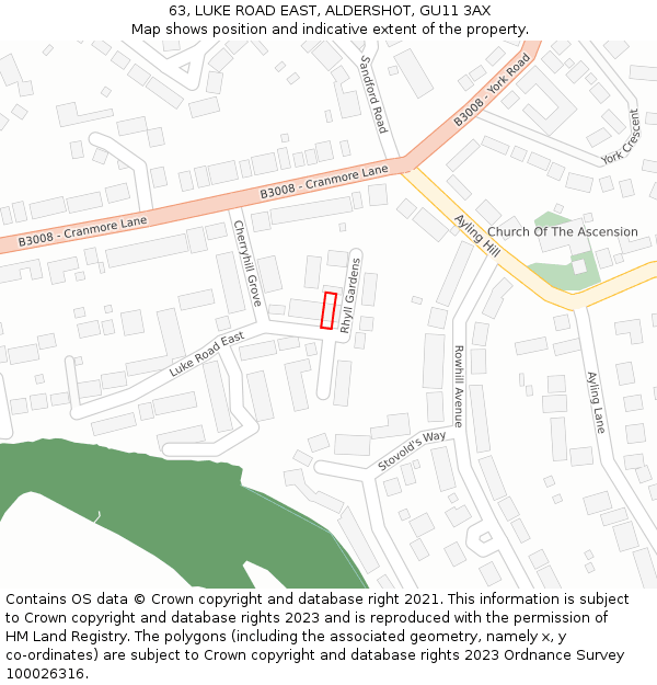 63, LUKE ROAD EAST, ALDERSHOT, GU11 3AX: Location map and indicative extent of plot