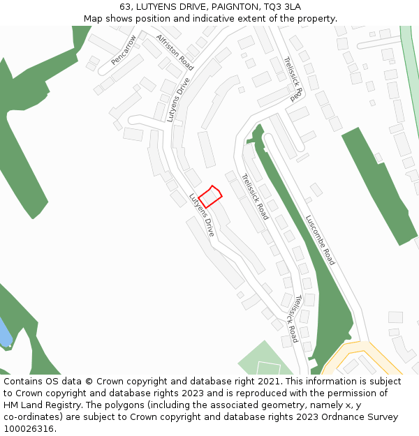 63, LUTYENS DRIVE, PAIGNTON, TQ3 3LA: Location map and indicative extent of plot