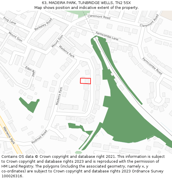 63, MADEIRA PARK, TUNBRIDGE WELLS, TN2 5SX: Location map and indicative extent of plot