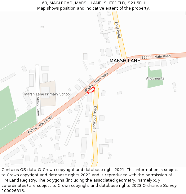 63, MAIN ROAD, MARSH LANE, SHEFFIELD, S21 5RH: Location map and indicative extent of plot