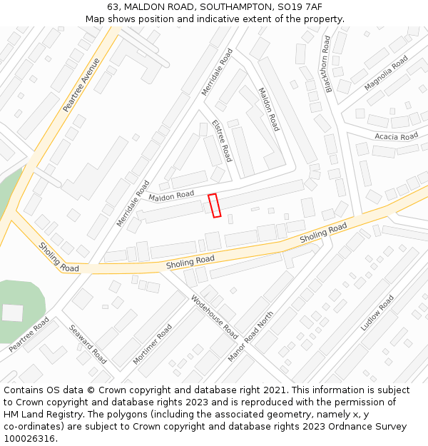 63, MALDON ROAD, SOUTHAMPTON, SO19 7AF: Location map and indicative extent of plot