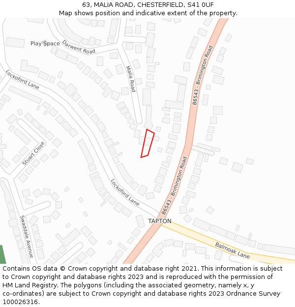 63, MALIA ROAD, CHESTERFIELD, S41 0UF: Location map and indicative extent of plot