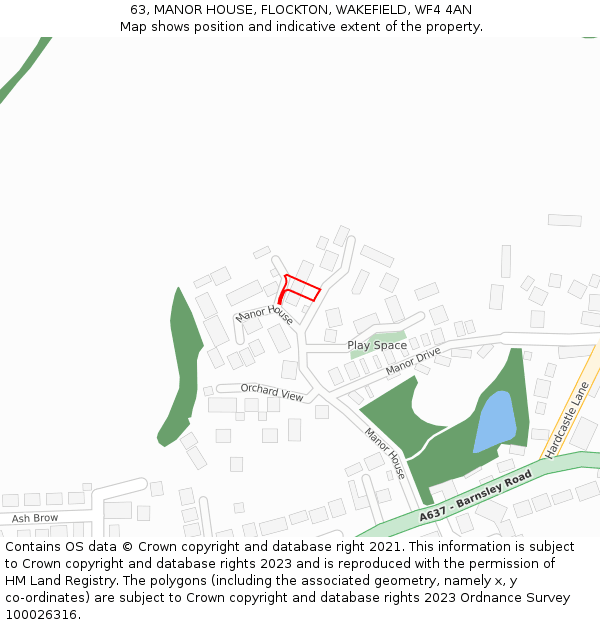 63, MANOR HOUSE, FLOCKTON, WAKEFIELD, WF4 4AN: Location map and indicative extent of plot