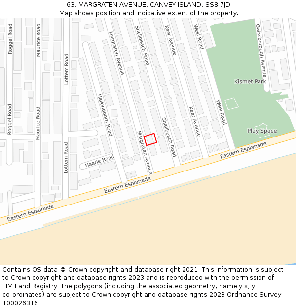 63, MARGRATEN AVENUE, CANVEY ISLAND, SS8 7JD: Location map and indicative extent of plot