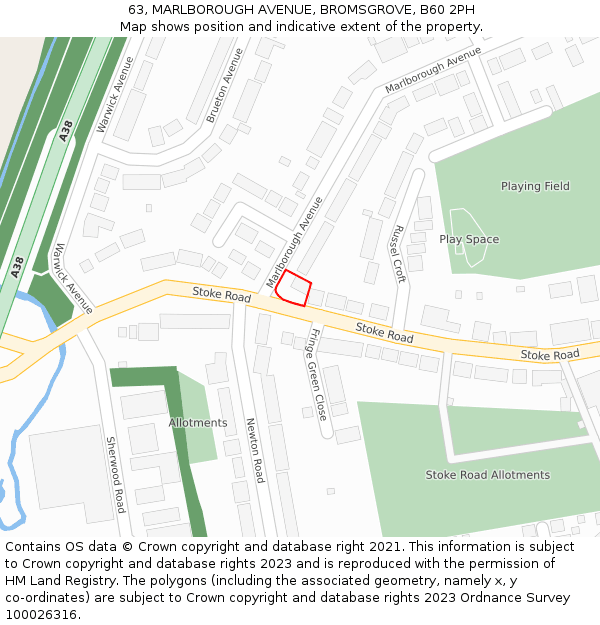 63, MARLBOROUGH AVENUE, BROMSGROVE, B60 2PH: Location map and indicative extent of plot