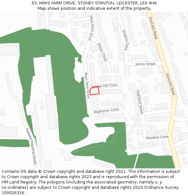 63, MAYS FARM DRIVE, STONEY STANTON, LEICESTER, LE9 4HA: Location map and indicative extent of plot