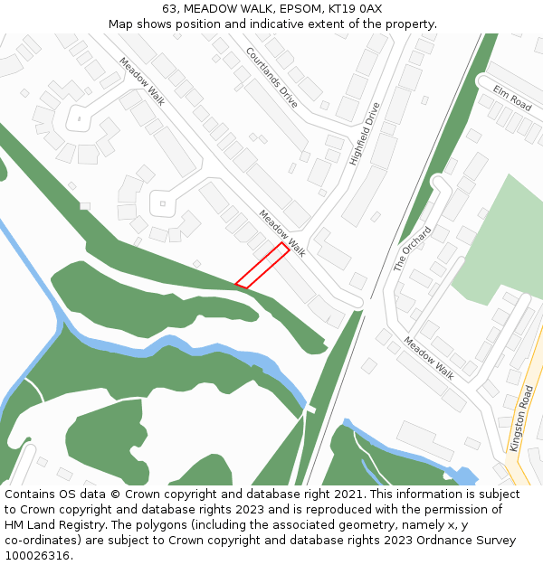 63, MEADOW WALK, EPSOM, KT19 0AX: Location map and indicative extent of plot