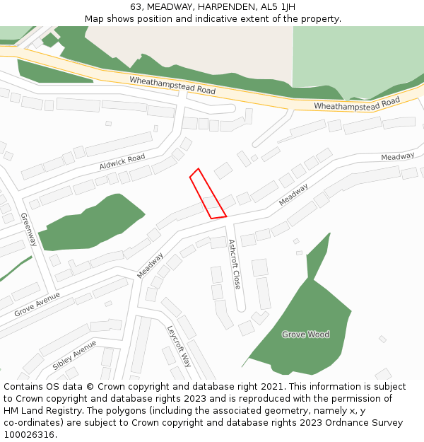 63, MEADWAY, HARPENDEN, AL5 1JH: Location map and indicative extent of plot