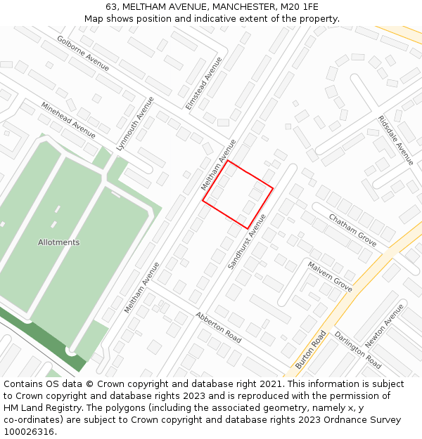63, MELTHAM AVENUE, MANCHESTER, M20 1FE: Location map and indicative extent of plot