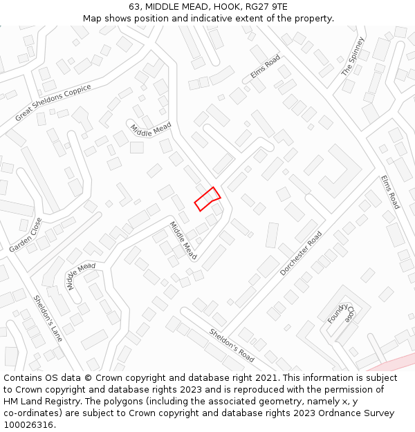 63, MIDDLE MEAD, HOOK, RG27 9TE: Location map and indicative extent of plot