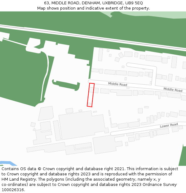 63, MIDDLE ROAD, DENHAM, UXBRIDGE, UB9 5EQ: Location map and indicative extent of plot