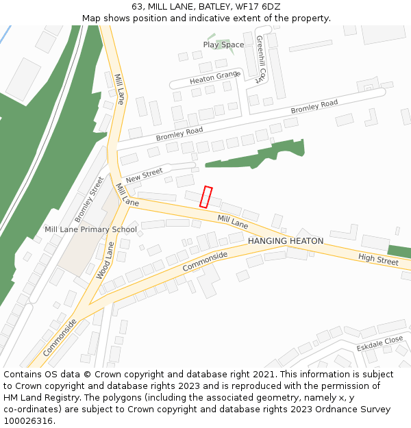 63, MILL LANE, BATLEY, WF17 6DZ: Location map and indicative extent of plot