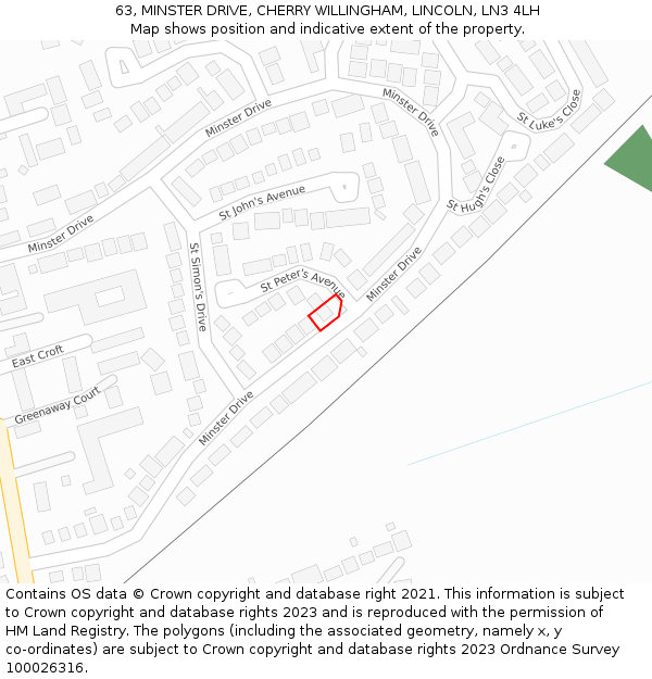 63, MINSTER DRIVE, CHERRY WILLINGHAM, LINCOLN, LN3 4LH: Location map and indicative extent of plot