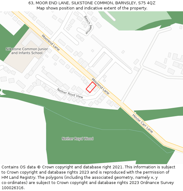 63, MOOR END LANE, SILKSTONE COMMON, BARNSLEY, S75 4QZ: Location map and indicative extent of plot