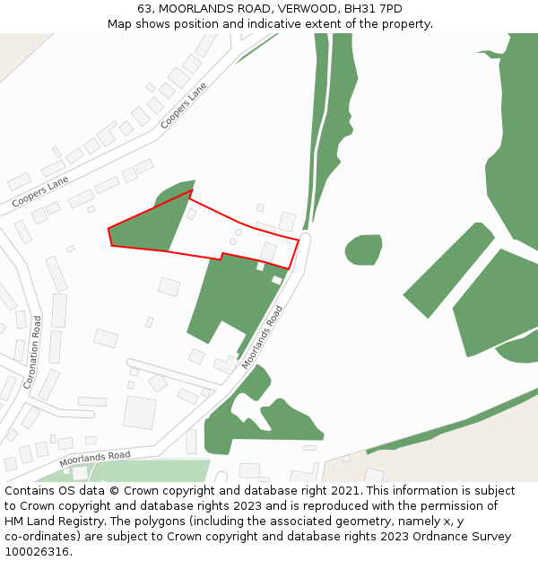 63, MOORLANDS ROAD, VERWOOD, BH31 7PD: Location map and indicative extent of plot