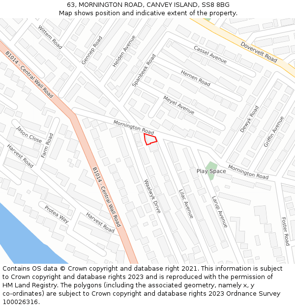 63, MORNINGTON ROAD, CANVEY ISLAND, SS8 8BG: Location map and indicative extent of plot