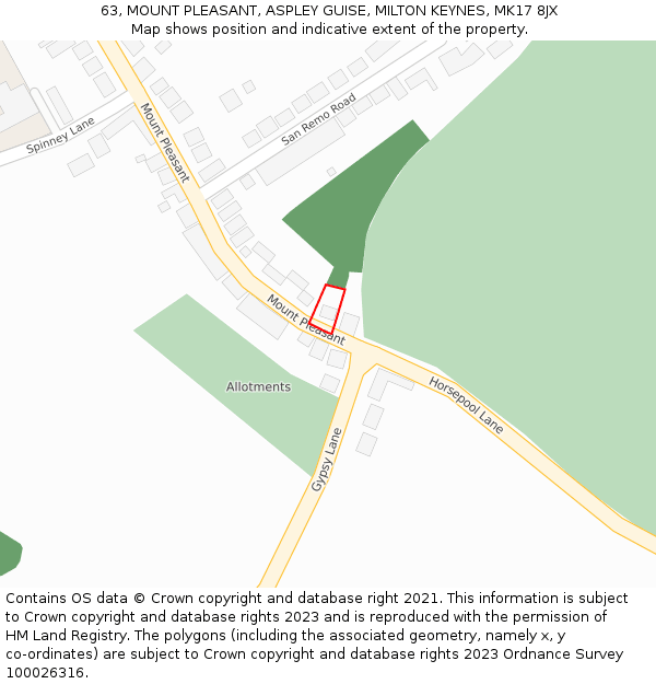 63, MOUNT PLEASANT, ASPLEY GUISE, MILTON KEYNES, MK17 8JX: Location map and indicative extent of plot