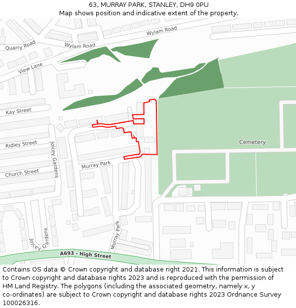 63, MURRAY PARK, STANLEY, DH9 0PU: Location map and indicative extent of plot