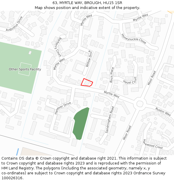 63, MYRTLE WAY, BROUGH, HU15 1SR: Location map and indicative extent of plot