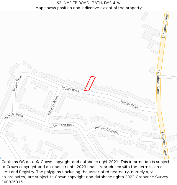 63, NAPIER ROAD, BATH, BA1 4LW: Location map and indicative extent of plot