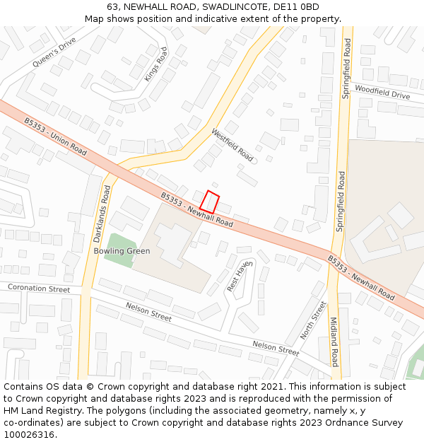 63, NEWHALL ROAD, SWADLINCOTE, DE11 0BD: Location map and indicative extent of plot