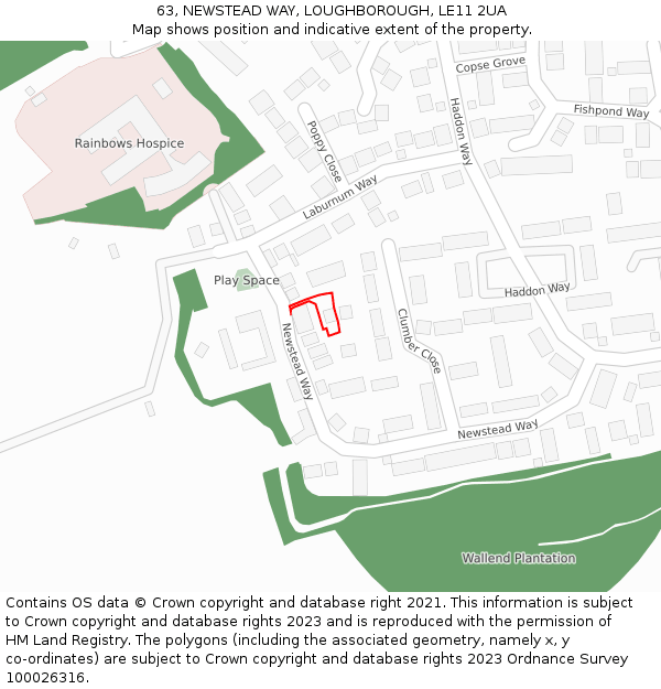63, NEWSTEAD WAY, LOUGHBOROUGH, LE11 2UA: Location map and indicative extent of plot
